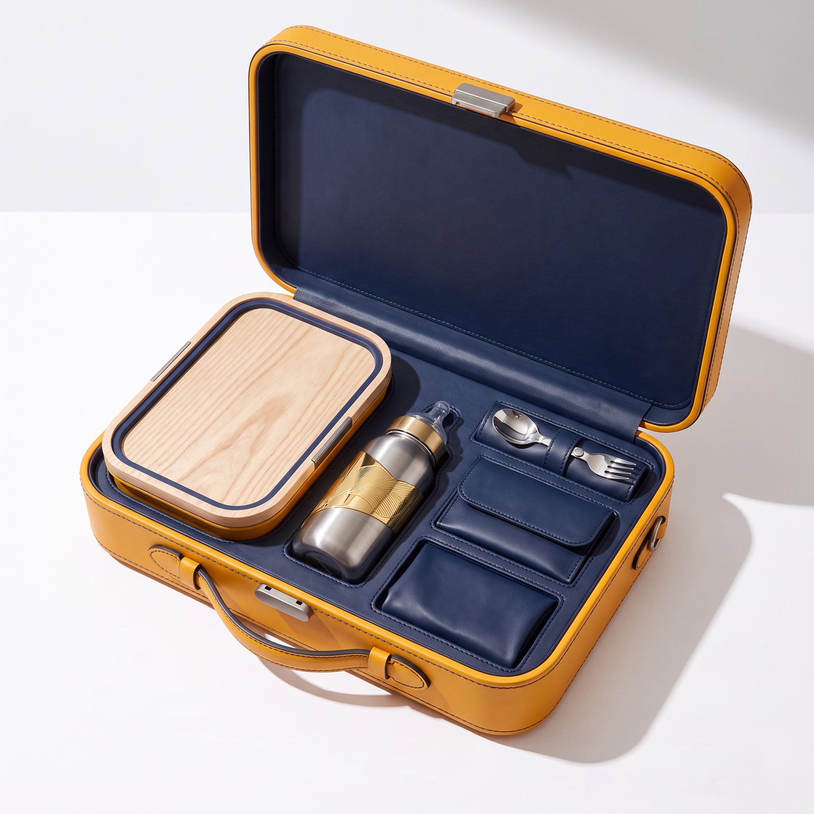 The Valise opened, ink lining with fitted bays